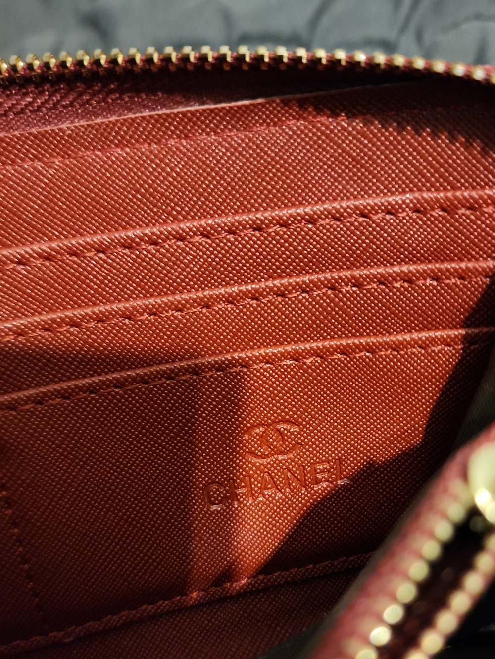 CHANEL Quilted Zip-Around Leather Wallet in Burgundy with Gold Logo - Picture 5 of 7